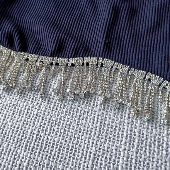 Faded Rose Black Ribbed Tank Top with shiny Crystals Fringe Hem | Size XL - Picture 3 of 4